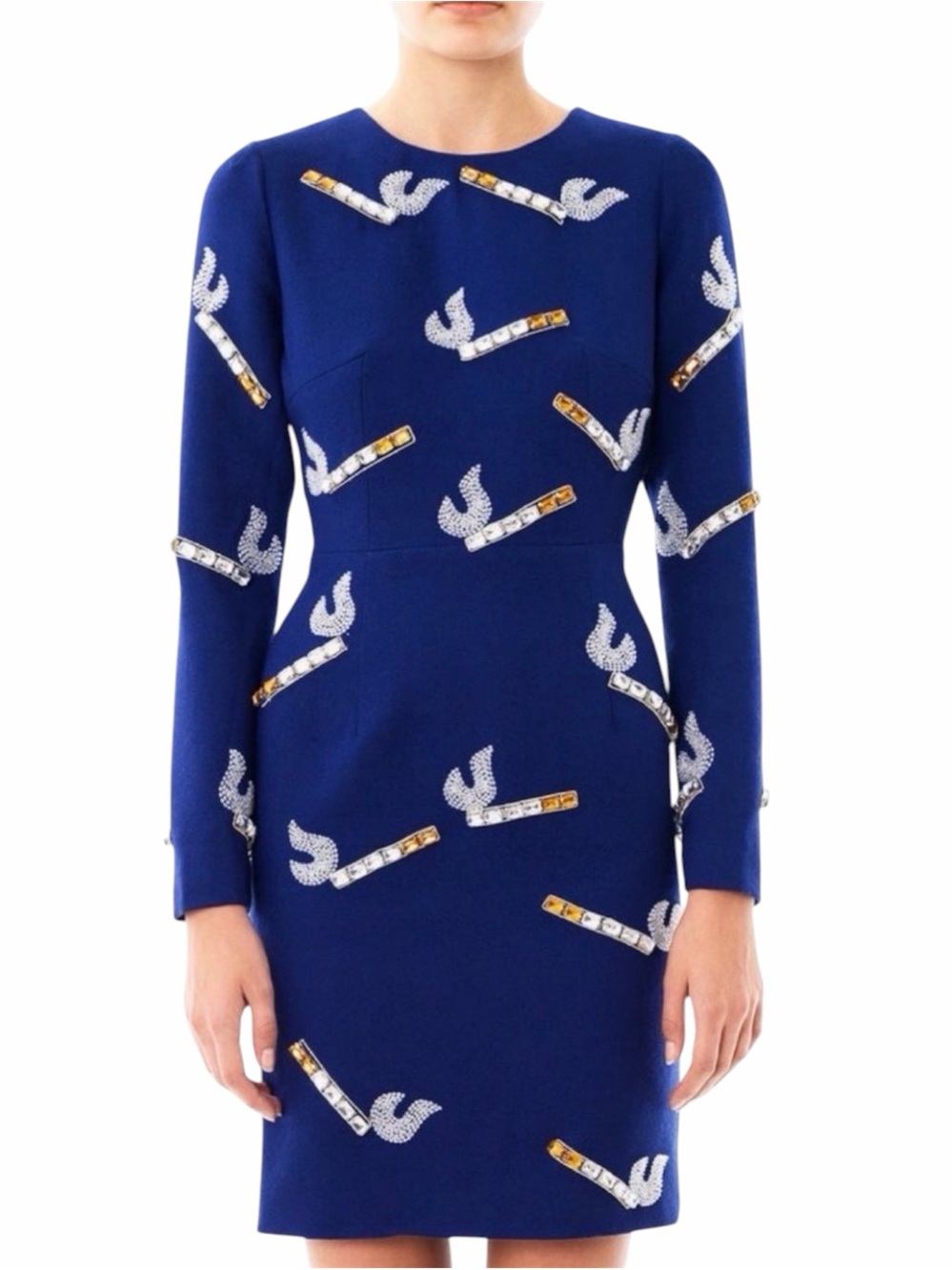 House of Holland Cigarette Embellished Mini Dress Blue Long Sleeve Size 4 Small